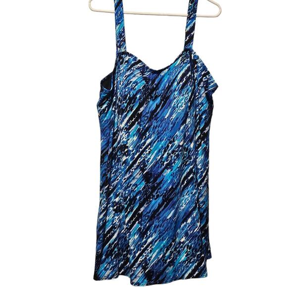 Swimsuits for All Blue Muticolored 1 Piece Plus Size Swim Dress - Picture 1 of 7